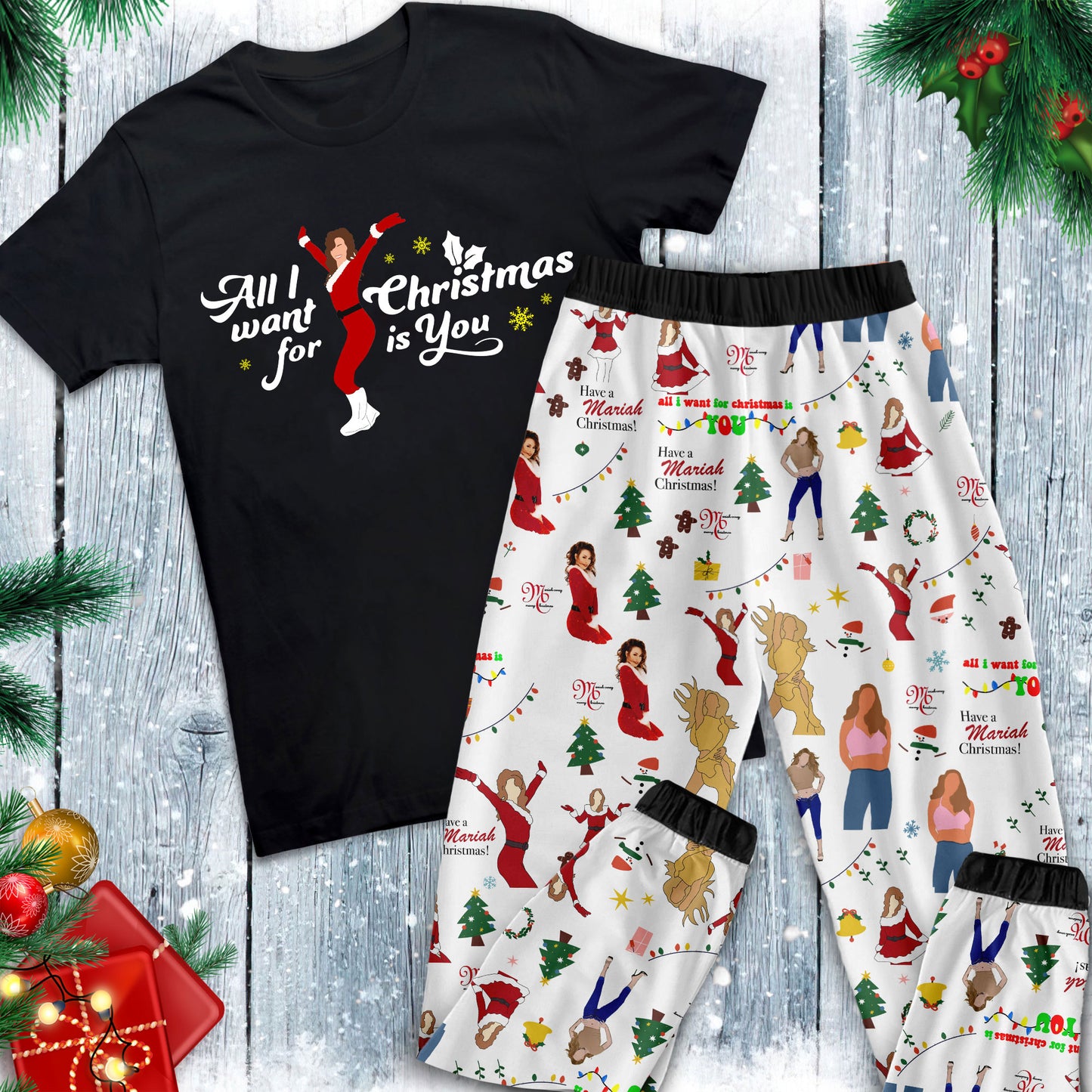 Lunariqwear™ Mariah Carey Merry ChristmasPajamas Set