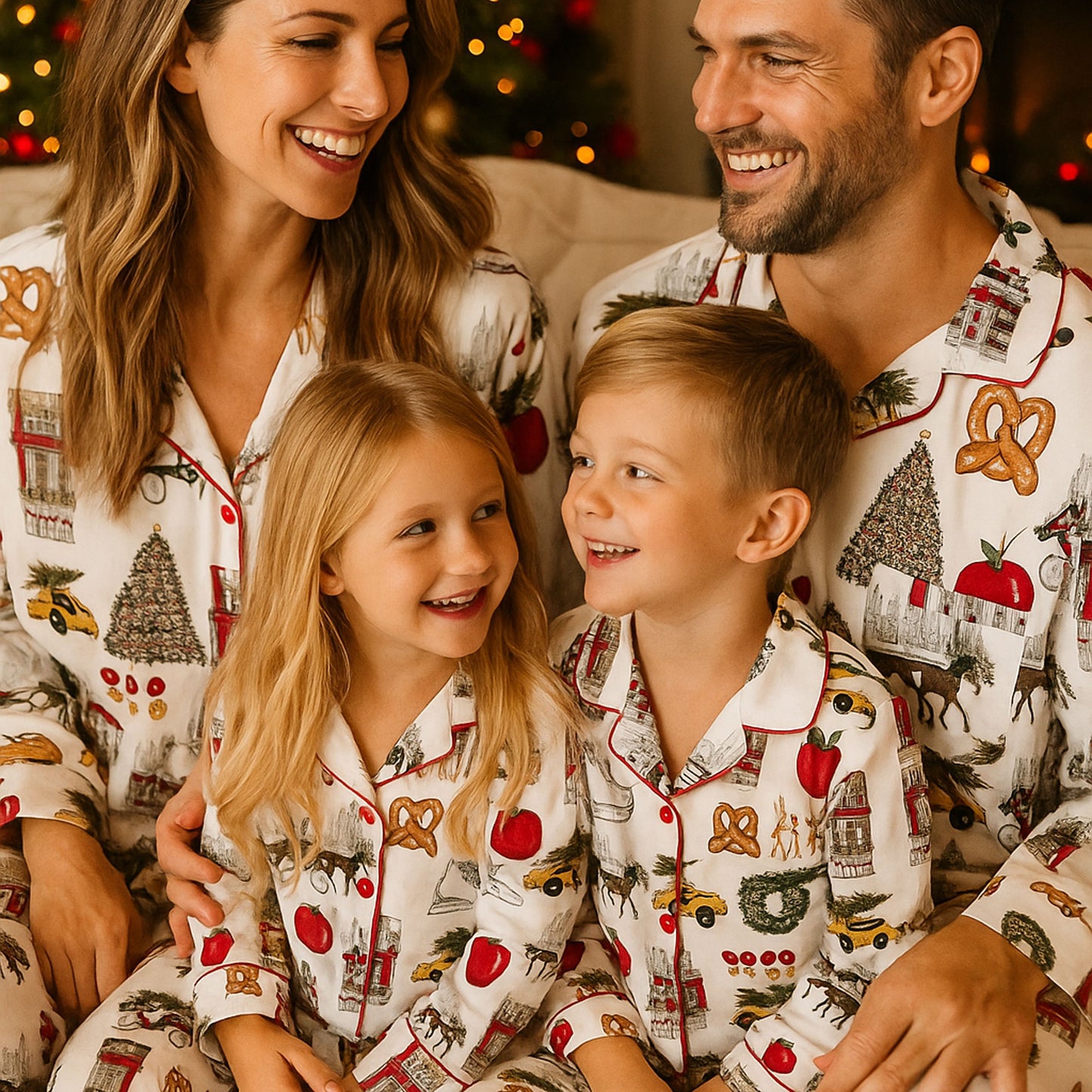 Lunariqwear™ Christmas In New York Satin Pajama Set