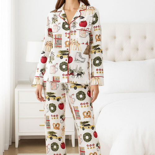 Lunariqwear™ Christmas In New York Satin Pajama Set