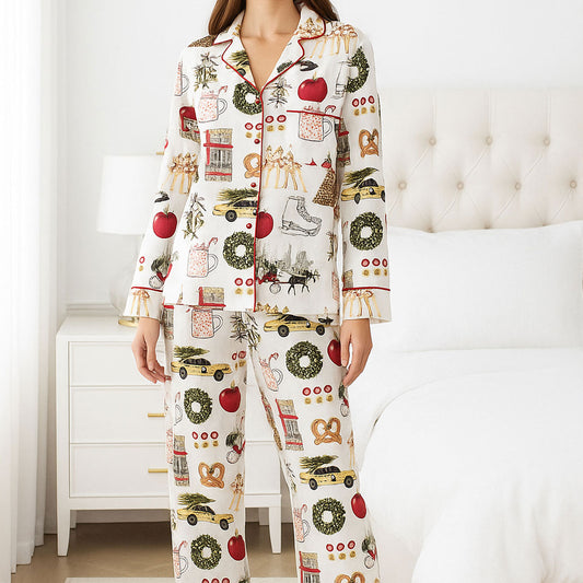 Lunariqwear™ Christmas In New York Satin Pajama Set