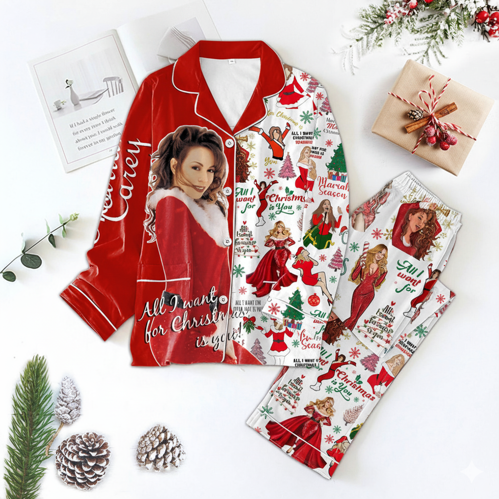 Lunariqwear™ Mariah Carey Merry Christmas Holiday Pajamas Set