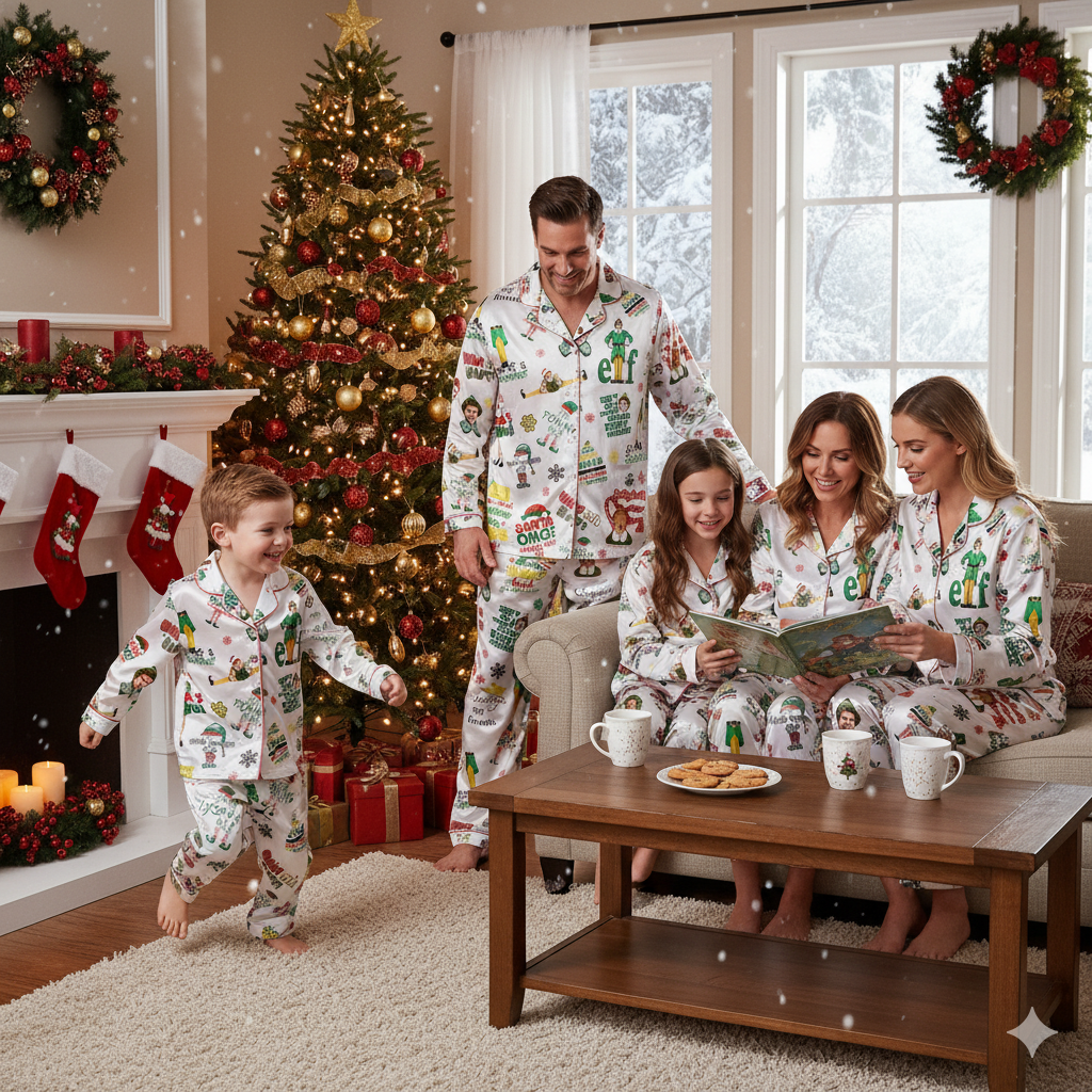 Lunariqwear™ Christmas Elf Movie Button Pajamas Set