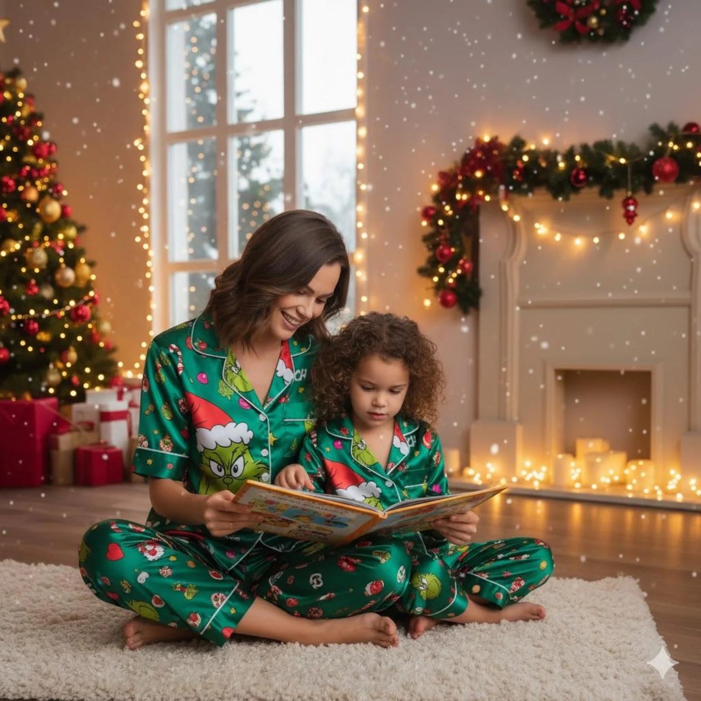 Lunariqwear™ Green Grinch Satin Pajamas Set