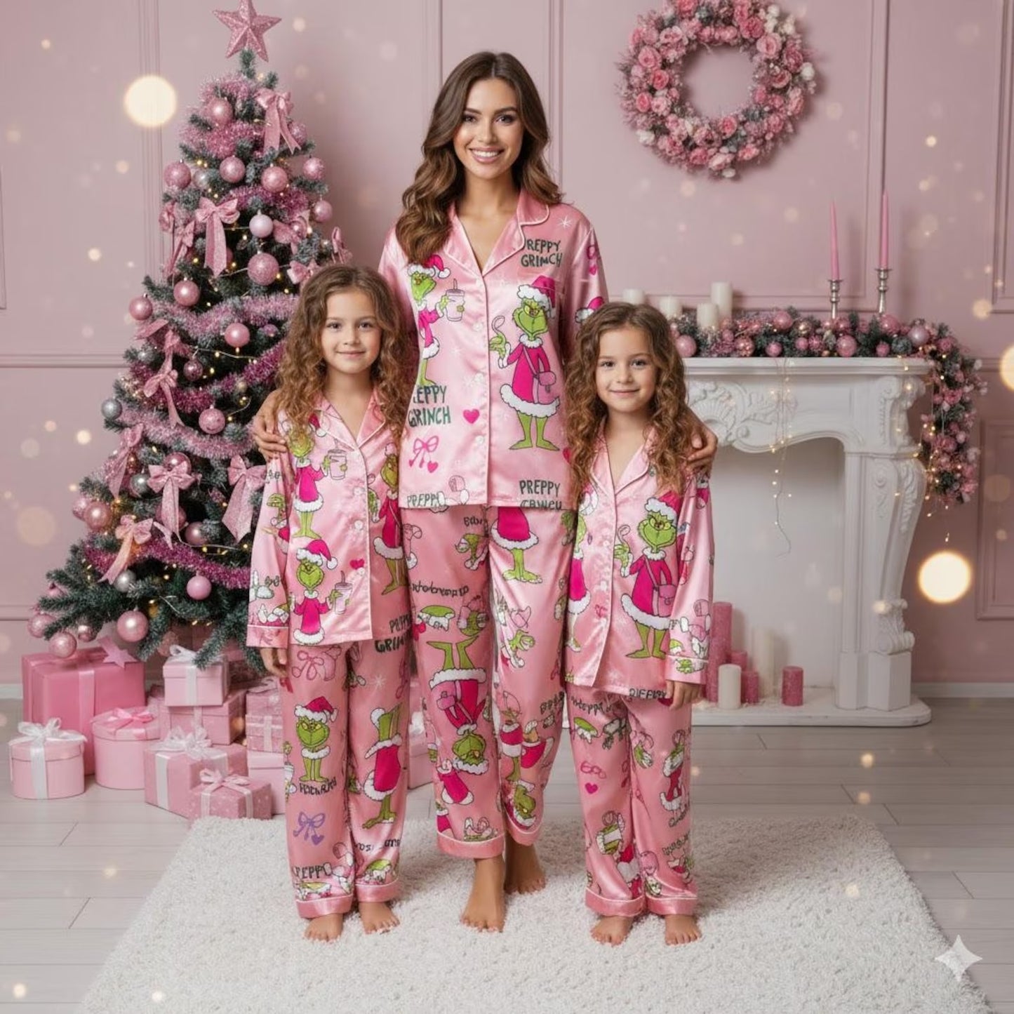 Lunariqwear™ Pink Grinch Satin Pajama Set