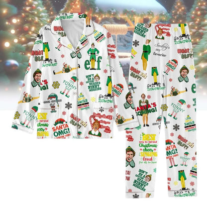 Lunariqwear™ Christmas Elf Movie Button Pajamas Set