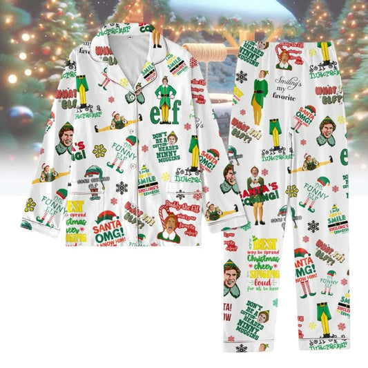 Lunariqwear™ Christmas Elf Movie Button Pajamas Set