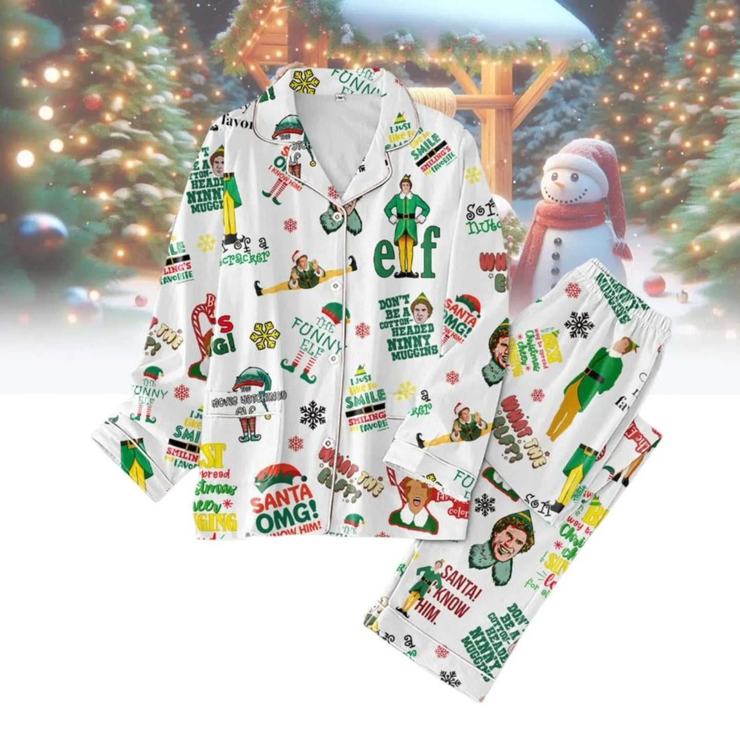 Lunariqwear™ Christmas Elf Movie Button Pajamas Set