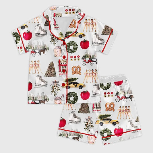 Lunariqwear™ Christmas In New York Satin Short Pajama Set