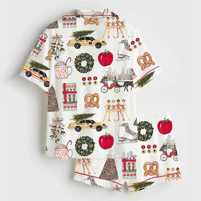 Lunariqwear™ Christmas In New York Satin Short Pajama Set